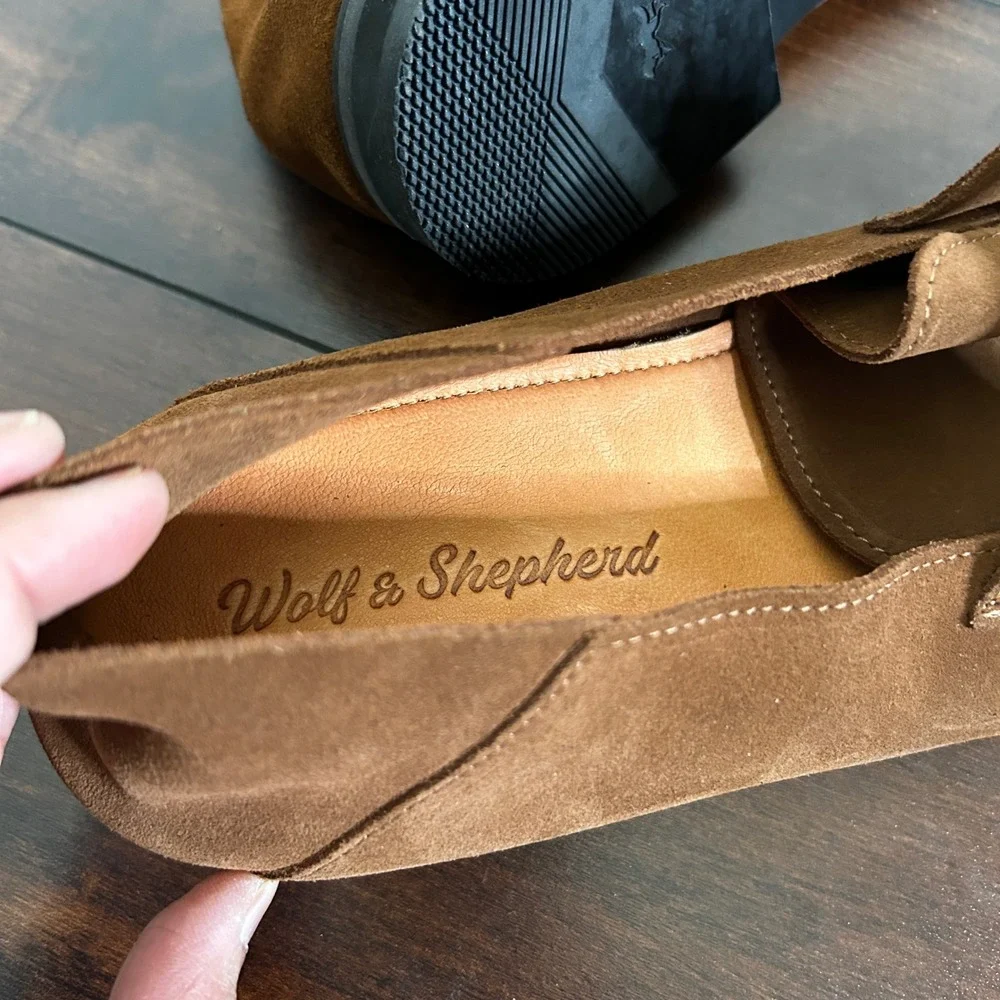 NWOB Wolf & Shepherd Men's Monaco‎ Soft Suede Loafer Collapsible Heel Brown 11.5